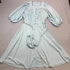 Vintage Jody Of California Dress Womens Fits XS Blue FIt Flare Puff Sleeve Midi
